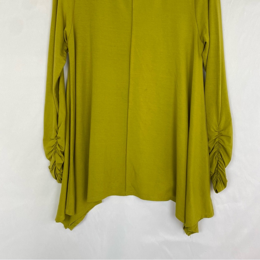 LISA BAYNE Long Sleeve Ruched Tunic Top Blouse Crew Neck Pullover Green Sz M - Picture 3 of 5